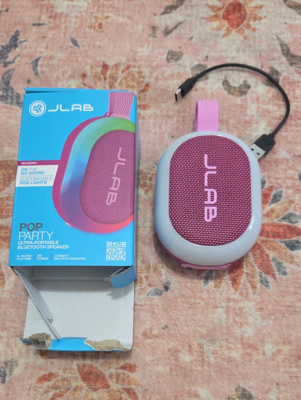 NWOT JLab Pop Party Ultra-Portable Bluetooth Speaker - Pink